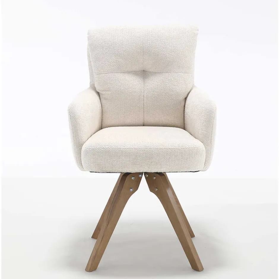 Wohnen Chenille Armlehnenstuhl in Creme - Max (2er Set)