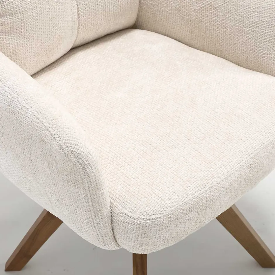 Wohnen Chenille Armlehnenstuhl in Creme - Max (2er Set)