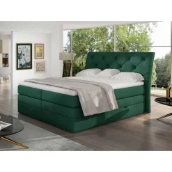 Chesterfield Boxspring Bett in Dunkelgrün Velours - Ardit^Wohnen Clearance