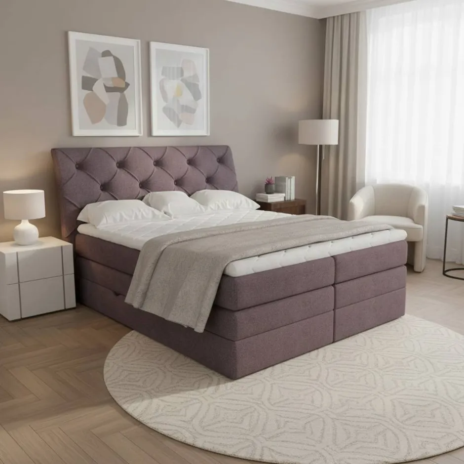 Chesterfield Boxspringbett in Mauve Samt - Zoalin^Wohnen Online