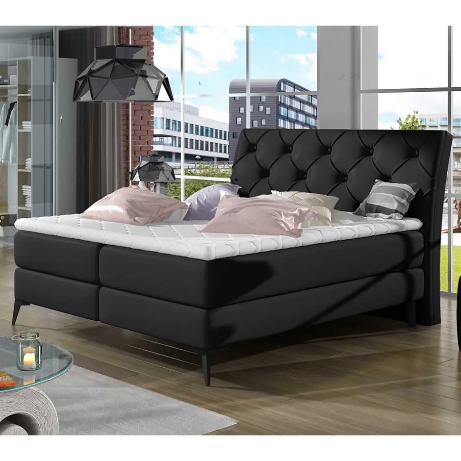 Chesterfield Komplettbett in Schwarz - Silvaria^Wohnen New