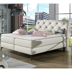 Wohnen Chesterfield Kunstlederbett in Creme - Micerdo