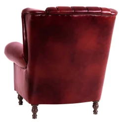 Wohnen Chesterfield Ohrensessel in Dunkelrot Leder - Guantama