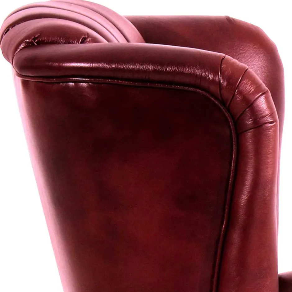 Wohnen Chesterfield Ohrensessel in Dunkelrot Leder - Guantama