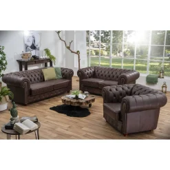 Wohnen Chesterfield Polstergruppe aus Leder - Pluna (dreiteilig)