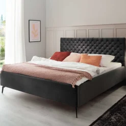 Chesterfield Samtbett in Anthrazit - Satos^Wohnen Outlet