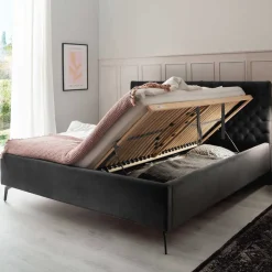 Chesterfield Samtbett in Anthrazit - Satos^Wohnen Outlet