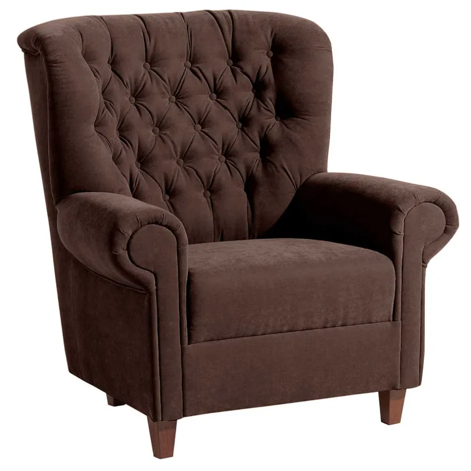 Chesterfield Sessel aus braunem Velours - Potriwa^Wohnen Discount