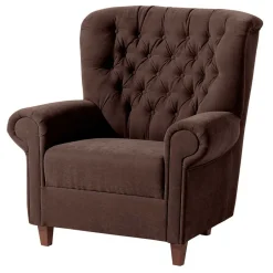 Chesterfield Sessel aus braunem Velours - Potriwa^Wohnen Discount