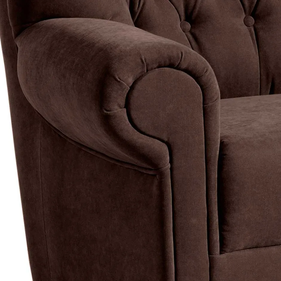 Chesterfield Sessel aus braunem Velours - Potriwa^Wohnen Discount