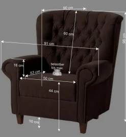 Chesterfield Sessel aus braunem Velours - Potriwa^Wohnen Discount