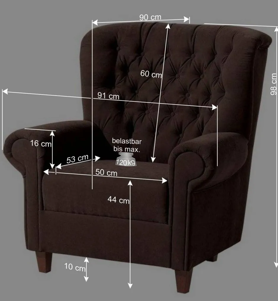 Chesterfield Sessel aus braunem Velours - Potriwa^Wohnen Discount