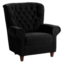 Wohnen Chesterfield Sessel aus schwarzem Velours - Nikolas