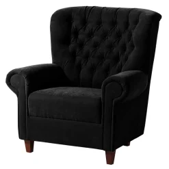 Wohnen Chesterfield Sessel aus schwarzem Velours - Nikolas