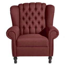 Wohnen Chesterfield Sessel in Rot und Nussbaum - Giaz