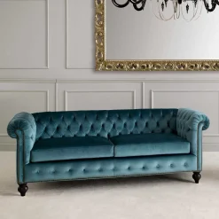 Wohnen Chesterfield Sofa aus Samt in Petrol - Maduera