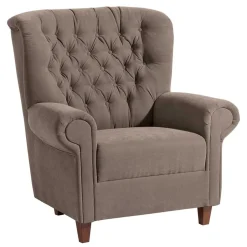 Chesterfield Velours-Sessel in Beigegrau - Georgetta^Wohnen Outlet