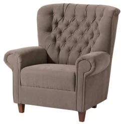 Chesterfield Velours-Sessel in Beigegrau - Georgetta^Wohnen Outlet