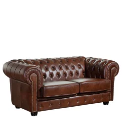 Wohnen Chesterfield Zweisitzer Sofa in Braun - Pluna