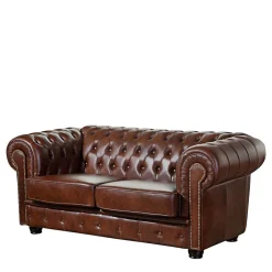Wohnen Chesterfield Zweisitzer Sofa in Braun - Pluna
