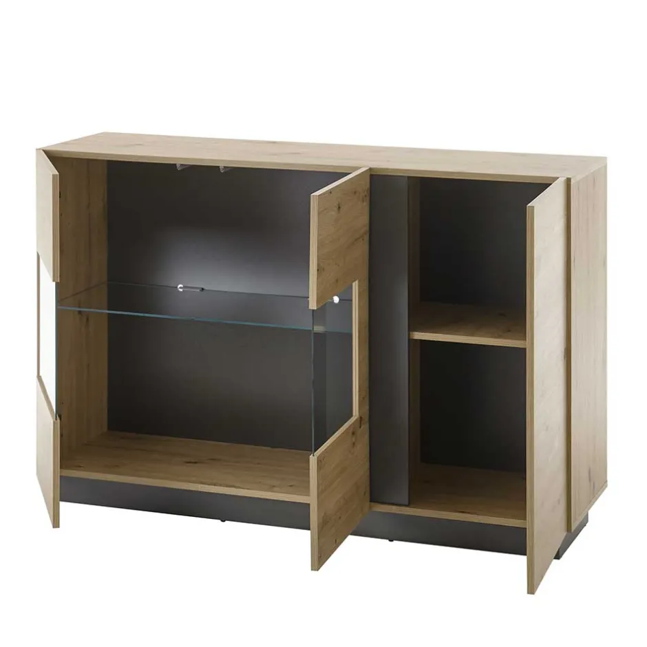 Wohnen 138cm breite Kommode mit Glaseinsatz - Lairian
