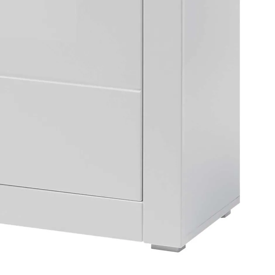 100cm breite Vitrine in Weiß Hochglanz Mextra mit Beton Dekor abgesetzt^Wohnen New