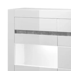 100cm breite Vitrine in Weiß Hochglanz Mextra mit Beton Dekor abgesetzt^Wohnen New