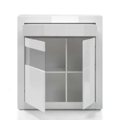 100cm breite Vitrine in Weiß Hochglanz Mextra mit Beton Dekor abgesetzt^Wohnen New