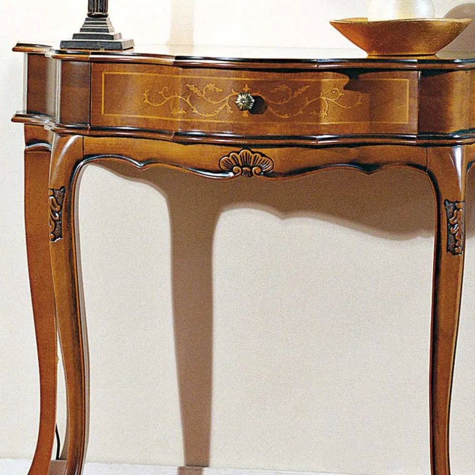 88cm breiter Konsolentisch Nussbaum Furnier Agosto im Barockstil^Wohnen Outlet