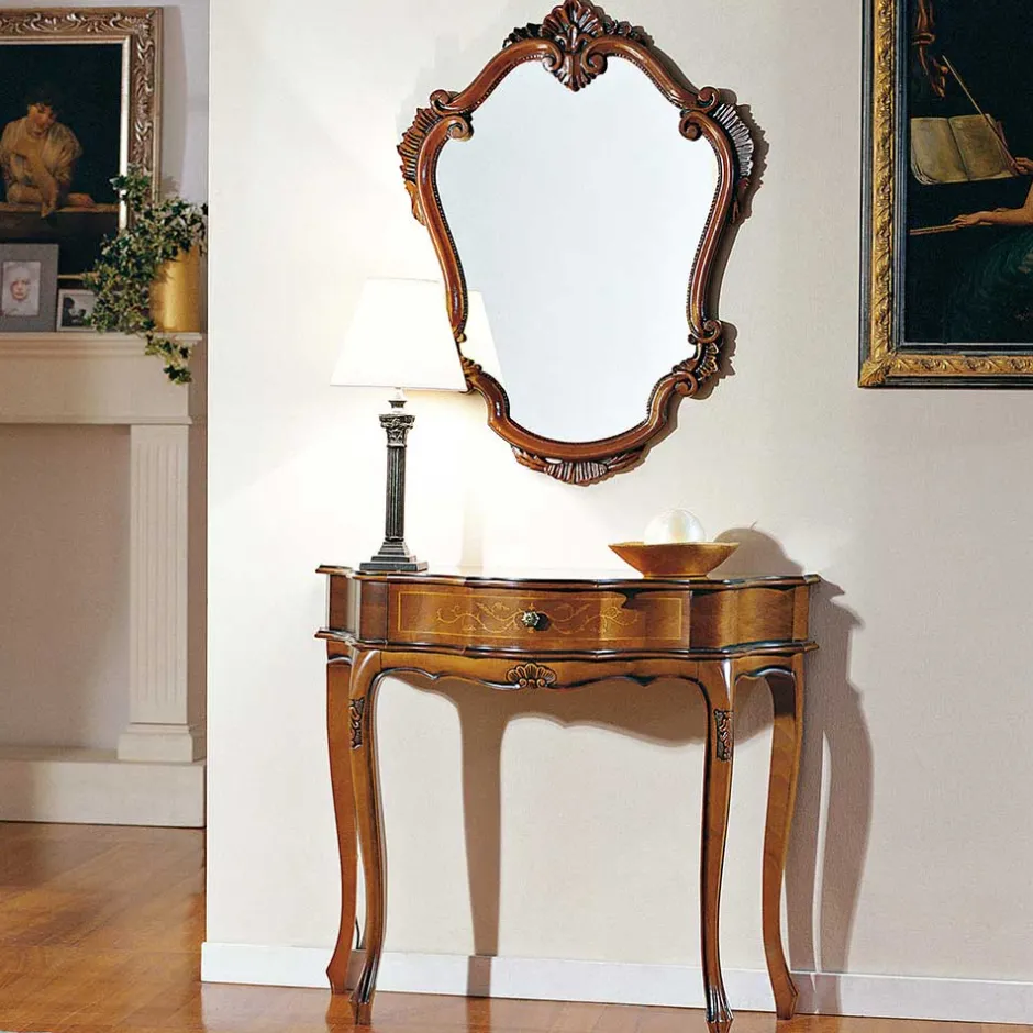 88cm breiter Konsolentisch Nussbaum Furnier Agosto im Barockstil^Wohnen Outlet