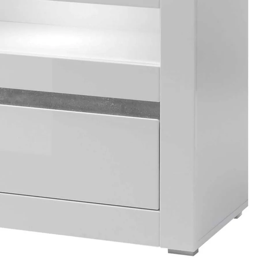 150cm breites TV Board in Hochglanz Weiß Mextra mit Beton Dekor^Wohnen