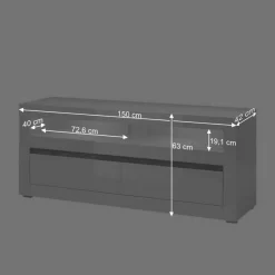 150cm breites TV Board in Hochglanz Weiß Mextra mit Beton Dekor^Wohnen