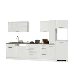 Wohnen 330cm Einbauküchenzeile in Weiß - Cuneo (achtteilig)