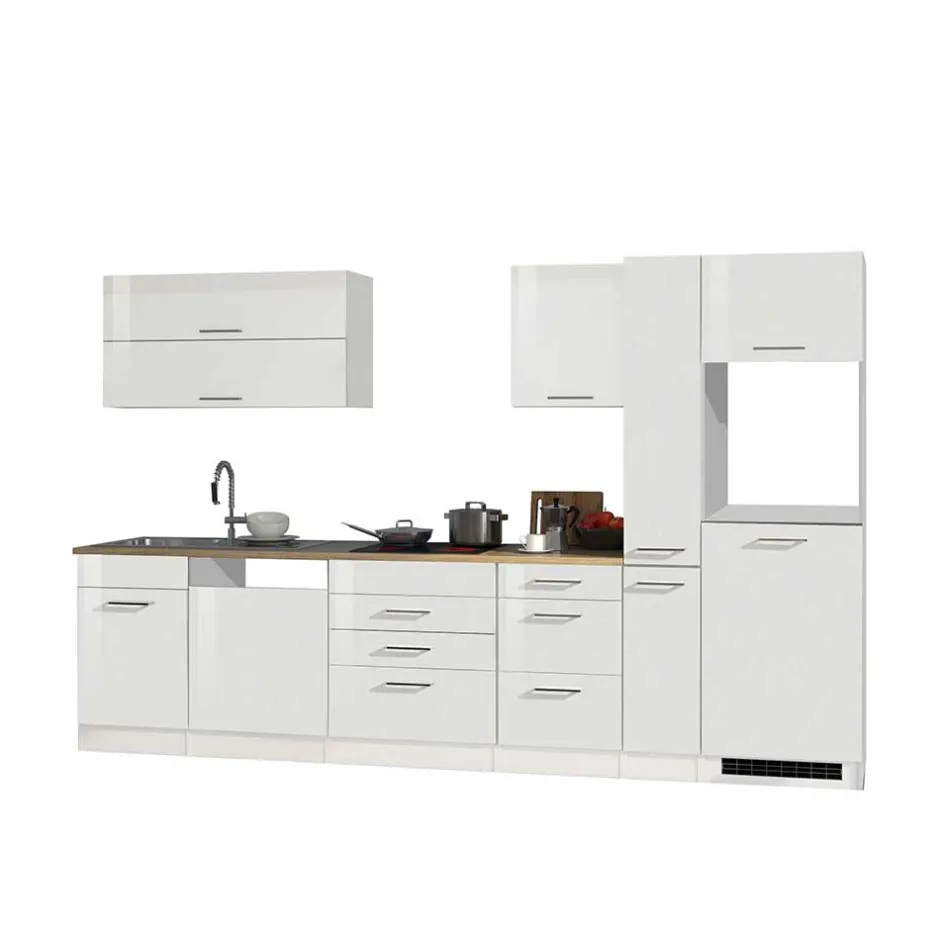 Wohnen 330cm Einbauküchenzeile in Weiß - Cuneo (achtteilig)