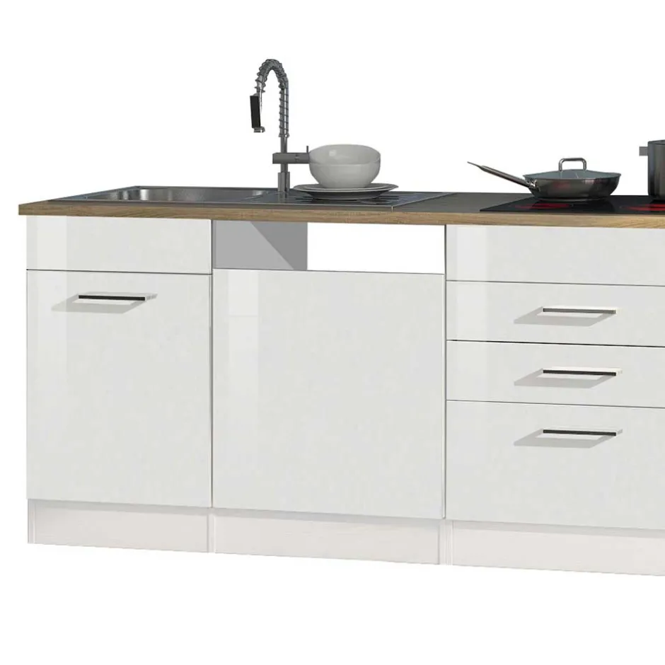 Wohnen 330cm Einbauküchenzeile in Weiß - Cuneo (achtteilig)