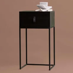 Wohnen 74cm hohe Nachtkonsole in Schwarz lackiert - Fronco