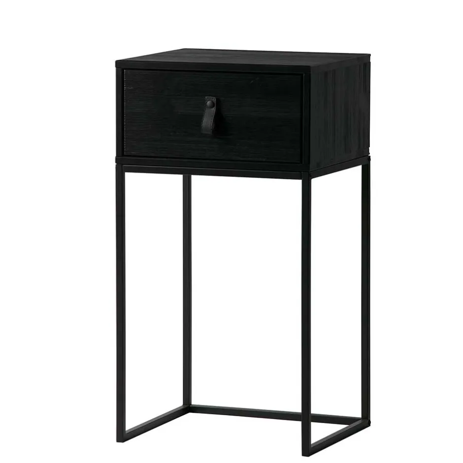 Wohnen 74cm hohe Nachtkonsole in Schwarz lackiert - Fronco