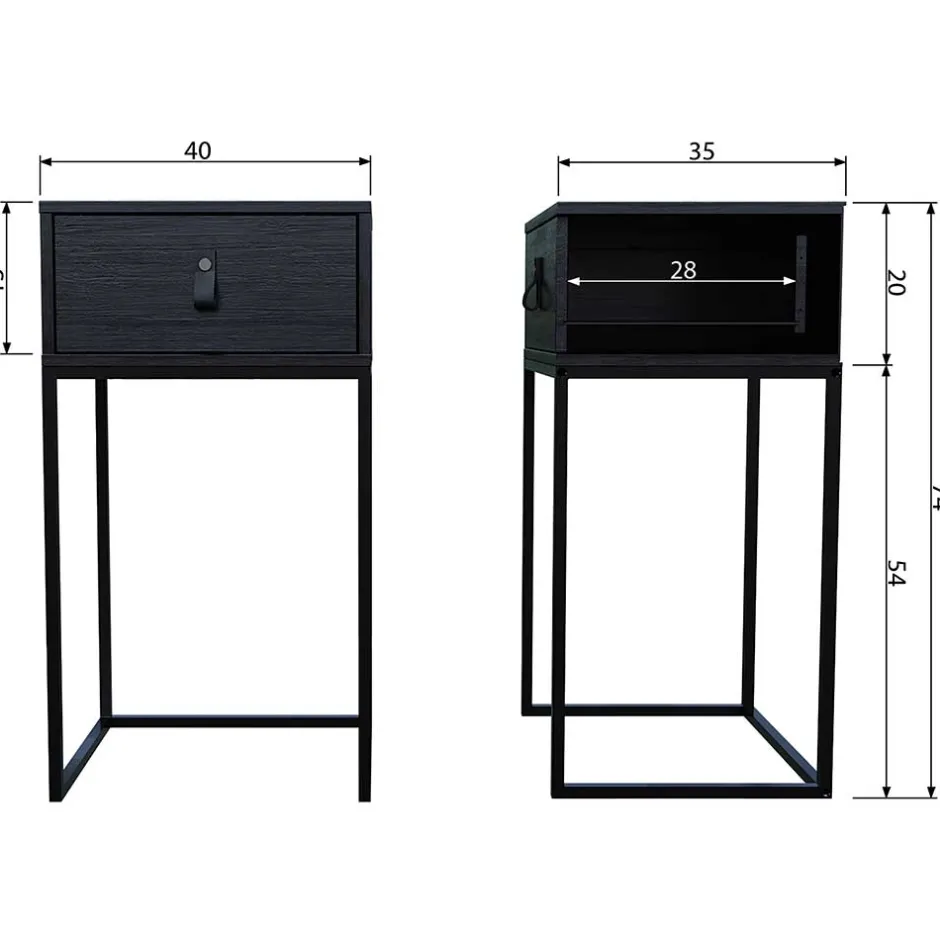 Wohnen 74cm hohe Nachtkonsole in Schwarz lackiert - Fronco