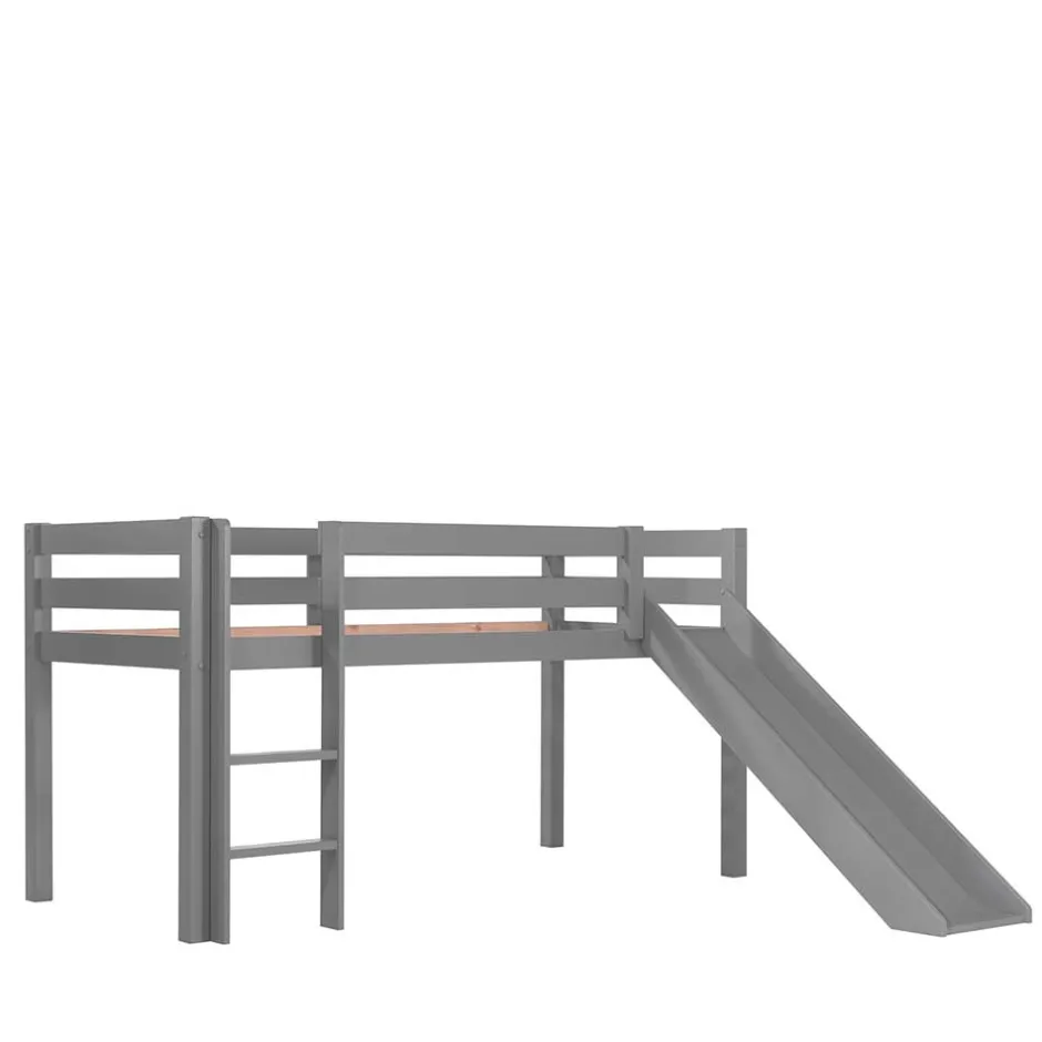 Kinder Wohnen 114cm hohes Hochbett mit Rutsche in Grau - Lagilos