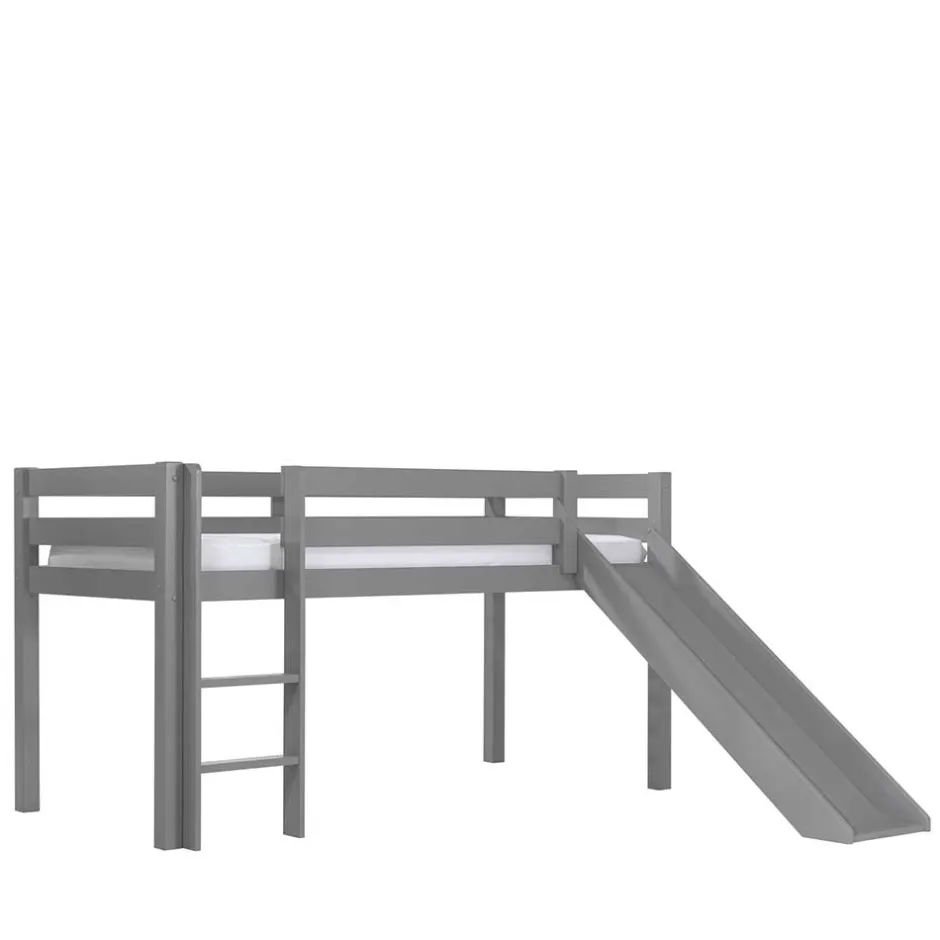 Kinder Wohnen 114cm hohes Hochbett mit Rutsche in Grau - Lagilos