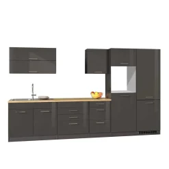 Wohnen 350cm Küchenblock in Grau Hochglanz - Bozenia (achtteilig)