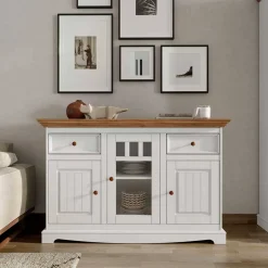 Wohnen 130cm Landhaus-Kommode mit Glaseinsatz - Bordona
