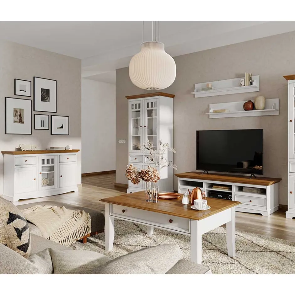 Wohnen 130cm Landhaus-Kommode mit Glaseinsatz - Bordona