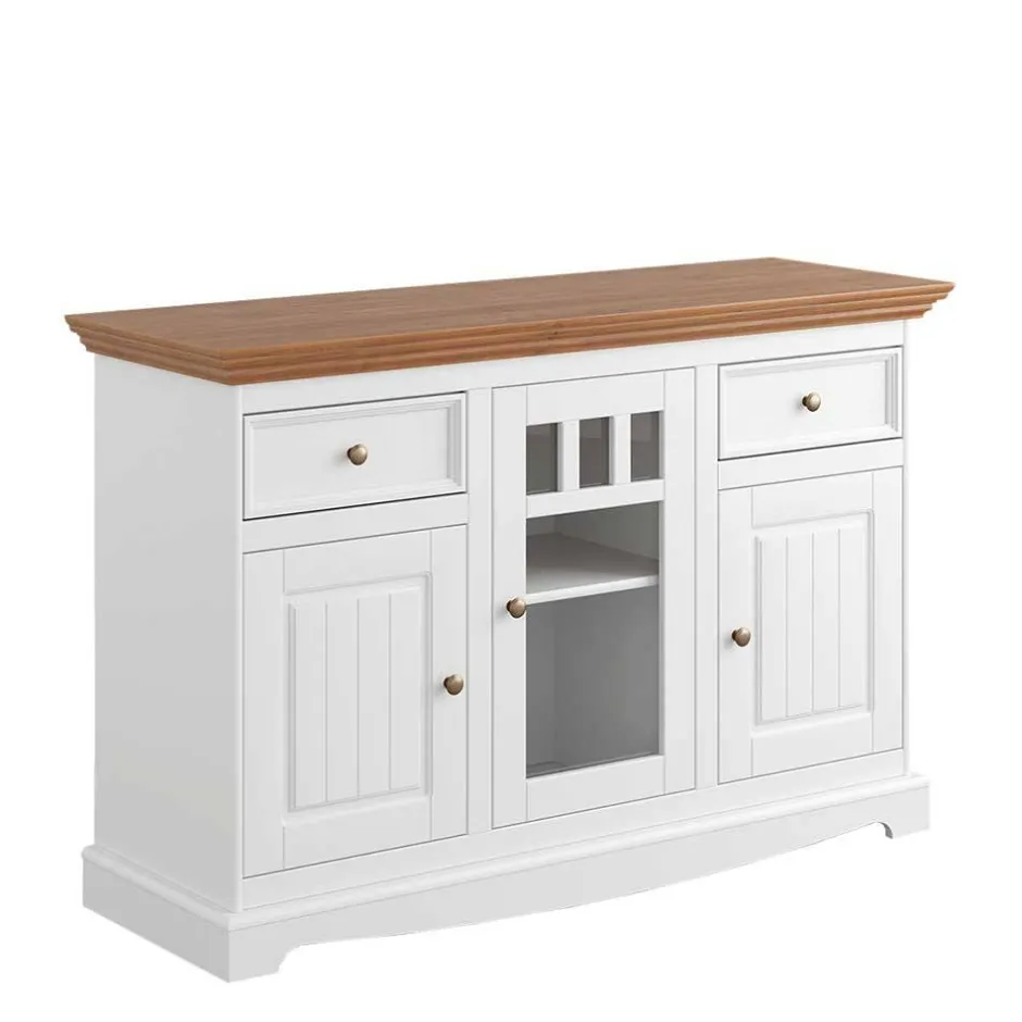 Wohnen 130cm Landhaus-Kommode mit Glaseinsatz - Bordona