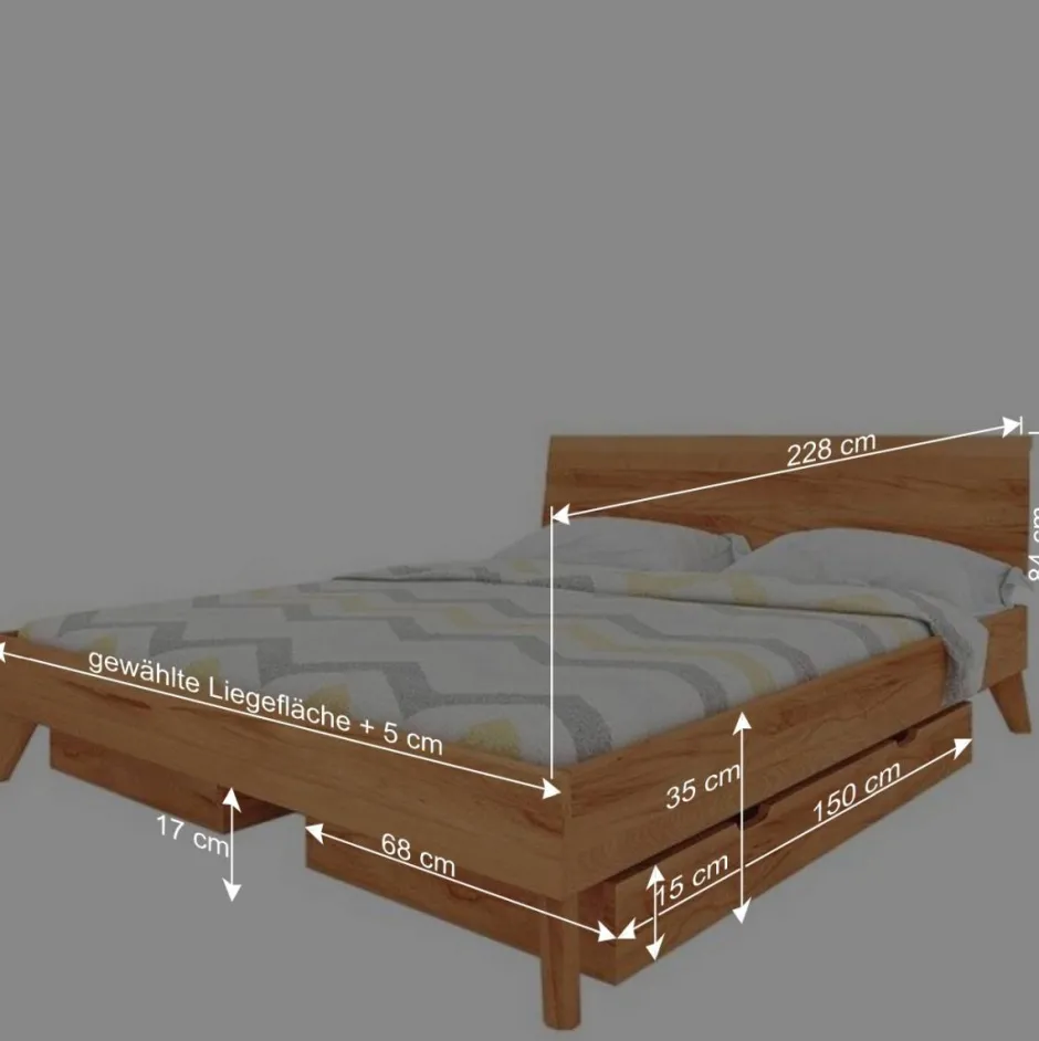 220cm langes Bett aus geölter Kernbuche - Junola VI^Wohnen Best