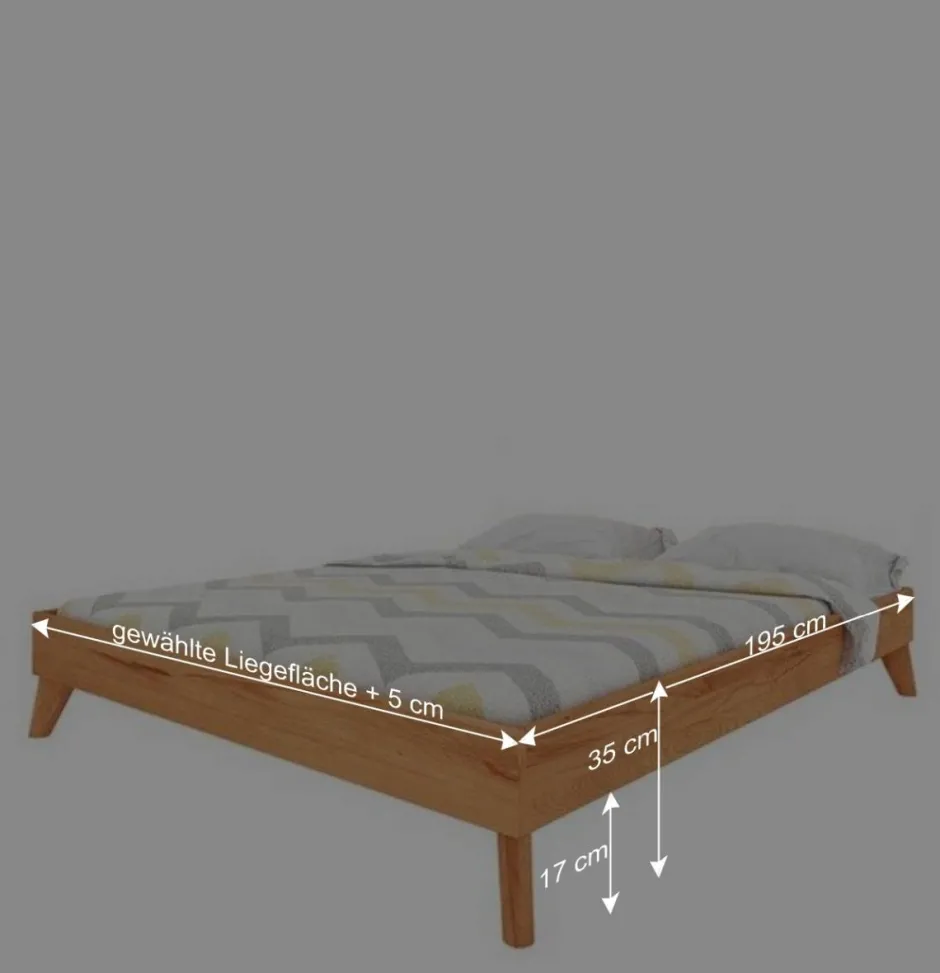 Wohnen 190cm langes Kernbuche Bett ohne Kopfteil - Junola I