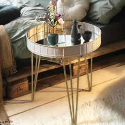 Wohnen 51cm runder Beistelltisch mit Spiegelglas - Safira