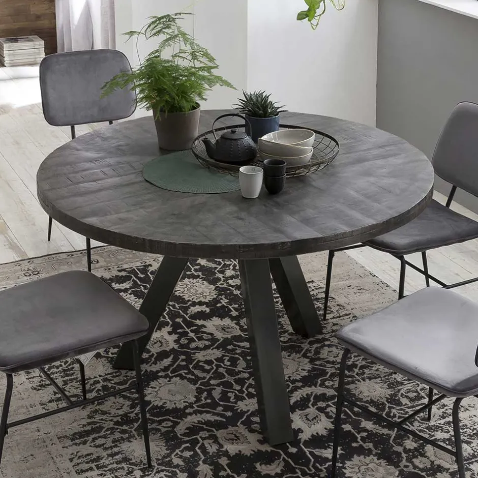 120cm runder Holz Esstisch in Grey Wash - Nicoletta^Wohnen Hot