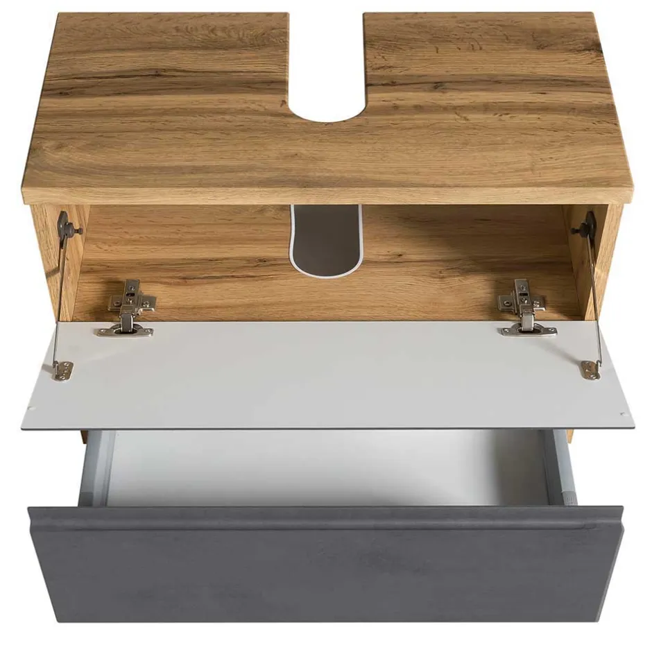 60cm Unterbeckenschrank in Grau & Wildeiche - Jambi^Wohnen Discount
