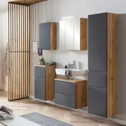 60cm Unterbeckenschrank in Grau & Wildeiche - Jambi^Wohnen Discount